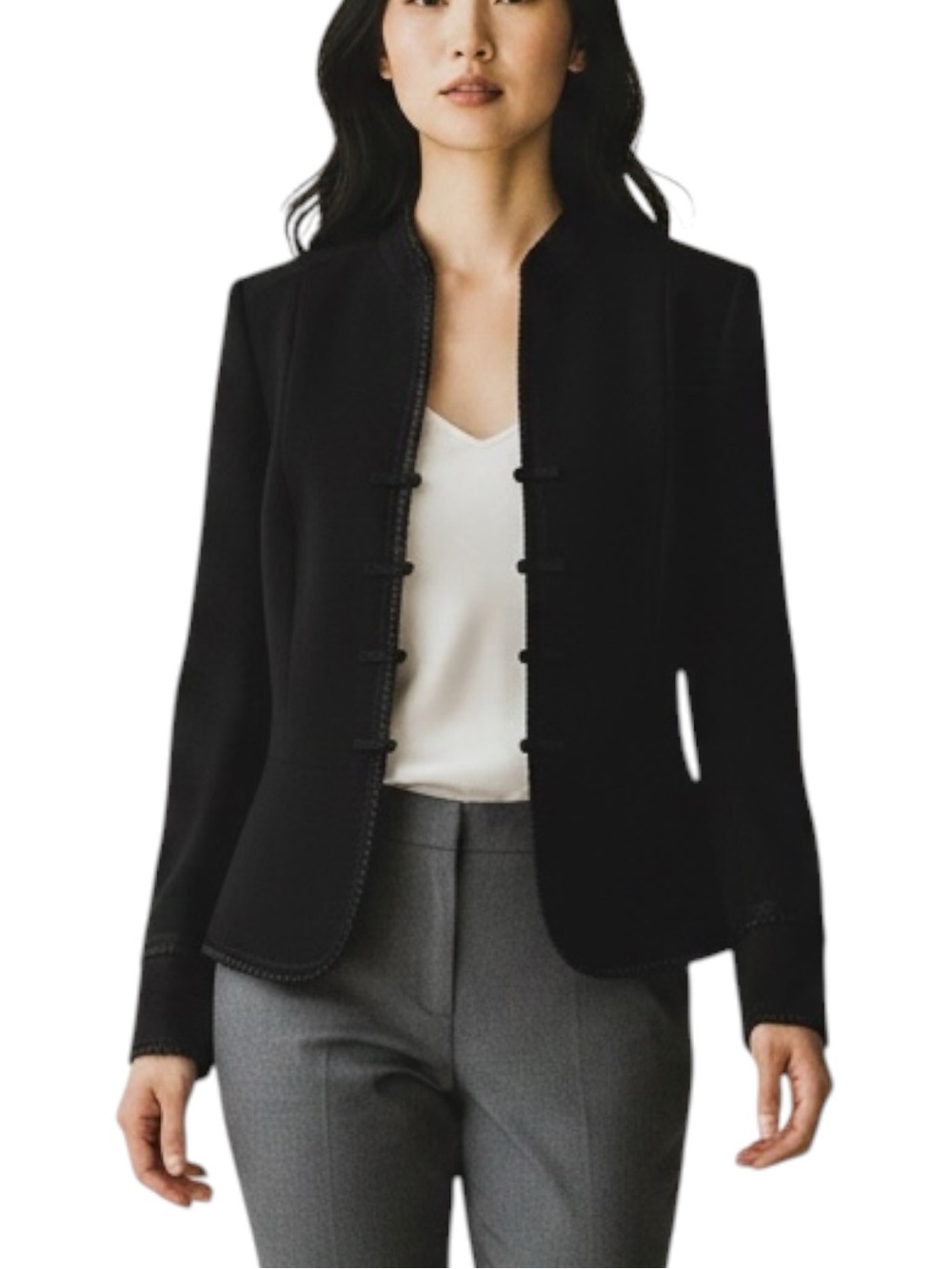 Tahari Black Ribbon Trim Toggle Career Business Jacket Blazer NWOT Size 10